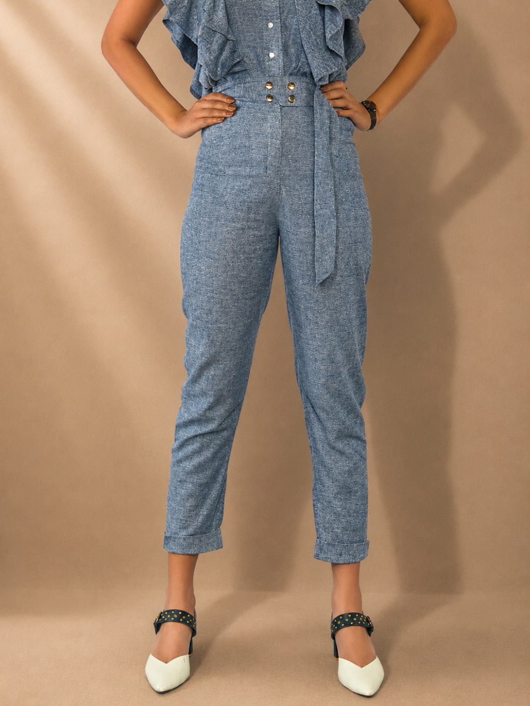 Kaia High Waist Belted Tapered Grey Hemp Pants | Jhultaru