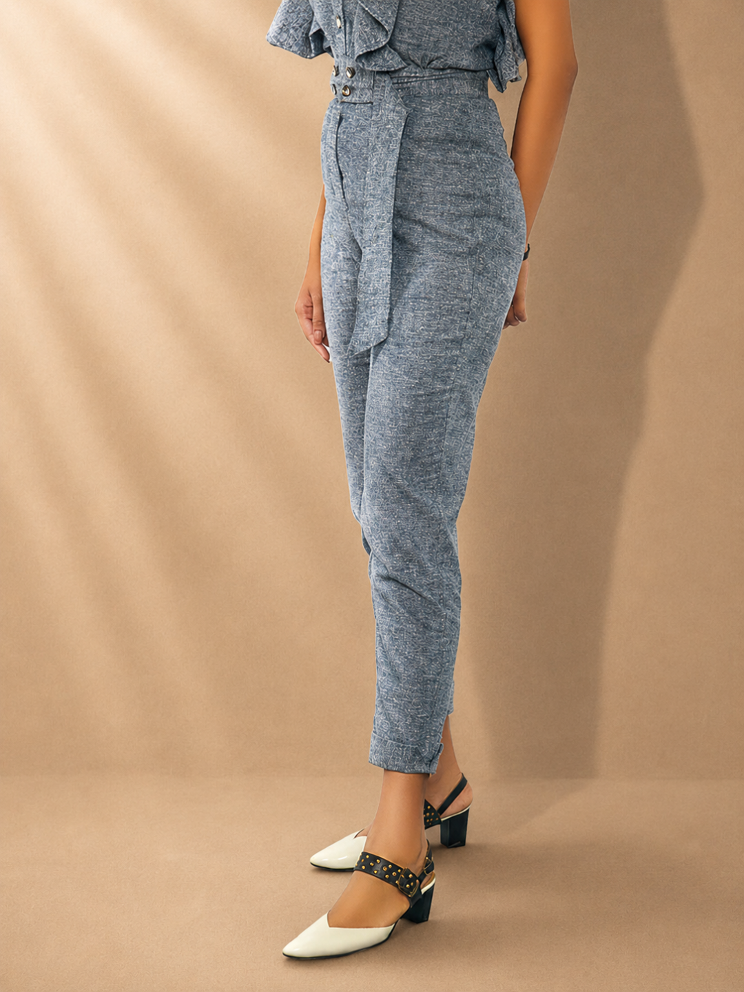 Kaia High Waist Belted Tapered Grey Hemp Pants | Jhultaru