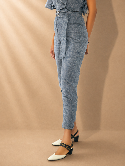 Kaia High Waist Belted Tapered Grey Hemp Pants | Jhultaru