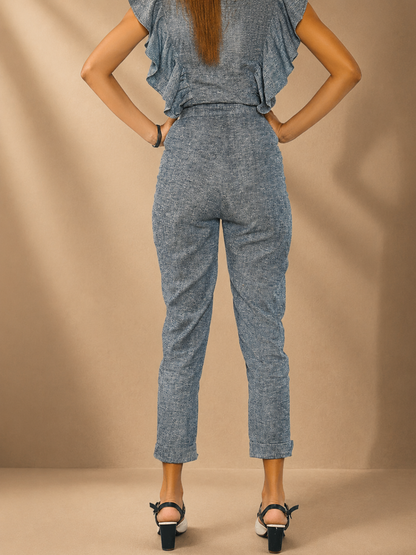 Kaia High Waist Belted Tapered Grey Hemp Pants | Jhultaru