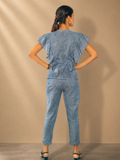 Kaia Grey Hemp Ruffle Front Top | Jhultaru