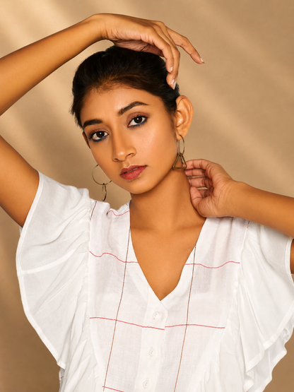 Iyla Hemp White Ruffle Shirt | Jhultaru