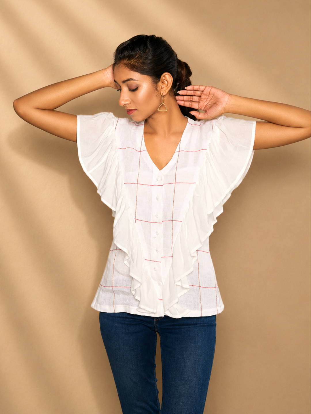 Iyla Hemp White Ruffle Shirt | Jhultaru
