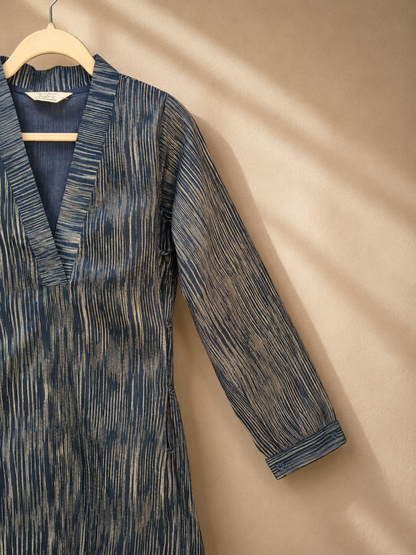 Siona Dark Blue Kurta - Handwoven Tussar Silk | Jhultaru