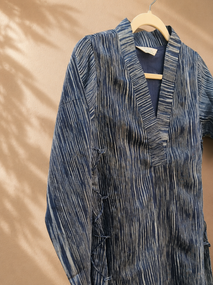Siona Dark Blue Kurta - Handwoven Tussar Silk | Jhultaru