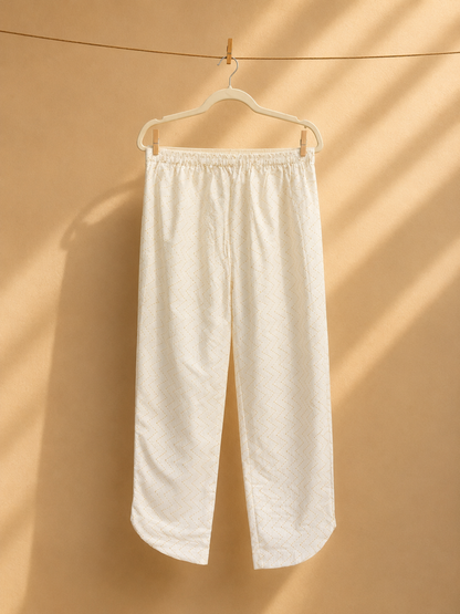 Selene White Pants- Kosa Silk with Gold Weave | Jhultaru