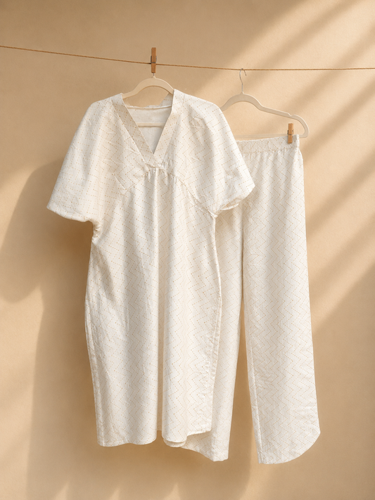 Selene White Co-ord Set- Handwoven Kosa Silk | Jhultaru