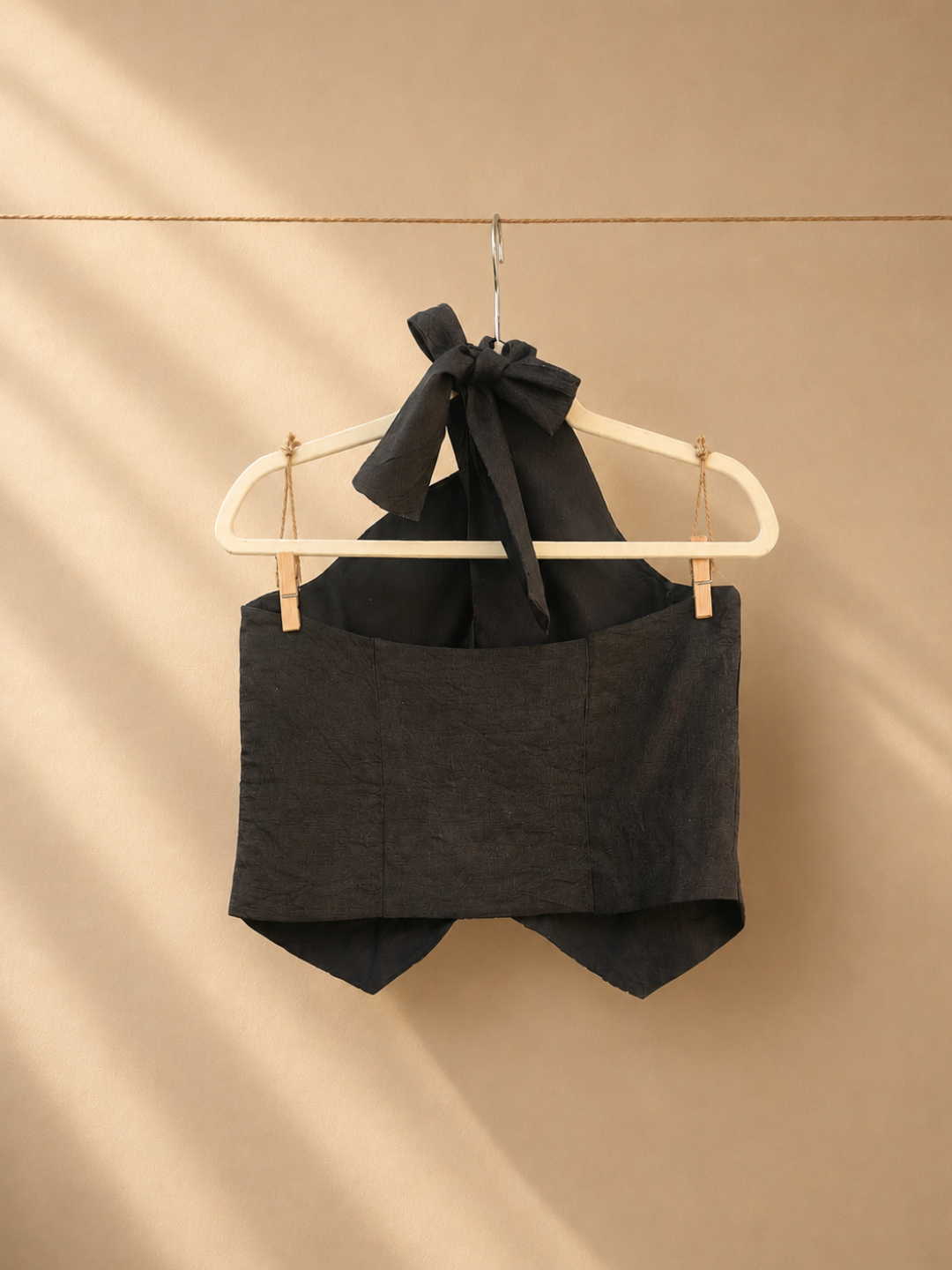 Noir Linen Halter Vest in Charcoal Black | Jhultaru
