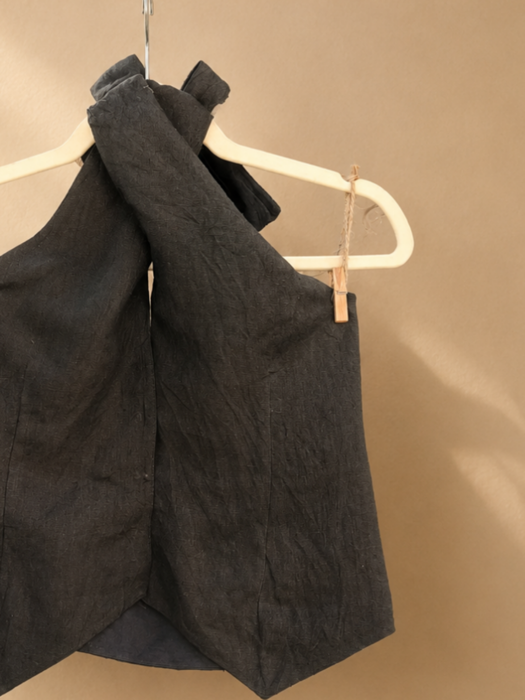Noir Linen Halter Vest in Charcoal Black | Jhultaru