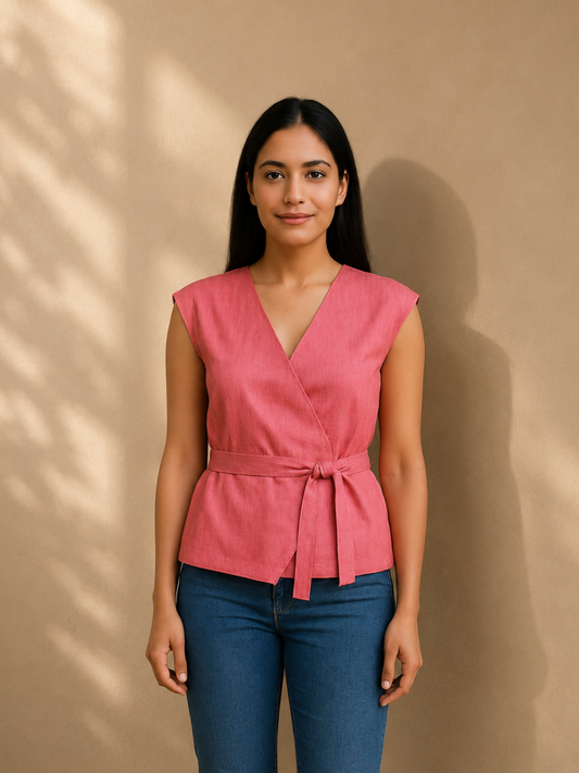 Rose Wrap Vest in Handwoven Khadi Cotton | Jhultaru