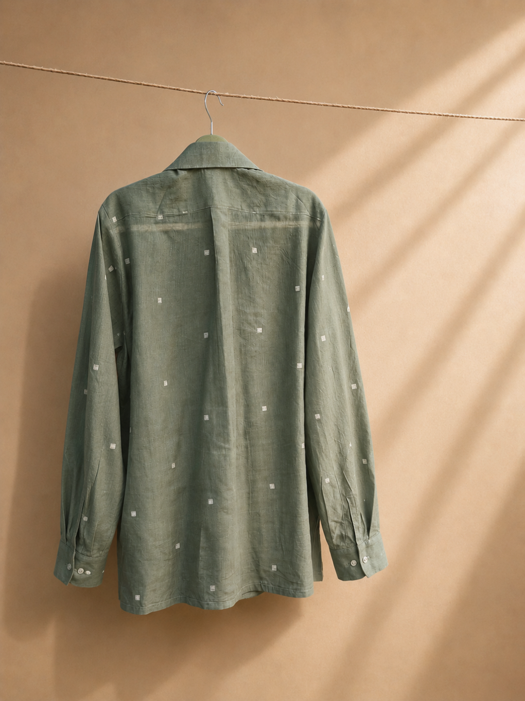 Eden Handwoven Jamdani Cotton Wrap Shirt in Olive Green | Jhultaru
