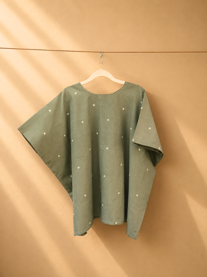 Oliva Handwoven Jamdani Cotton Kaftan Top | Jhultaru