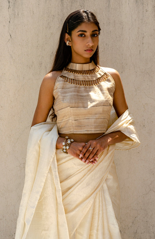 Caramel Bliss Silk Blouse Top | Jhultaru